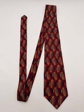 Zylos George Machado 100% Silk Red Geometric Pattern Necktie